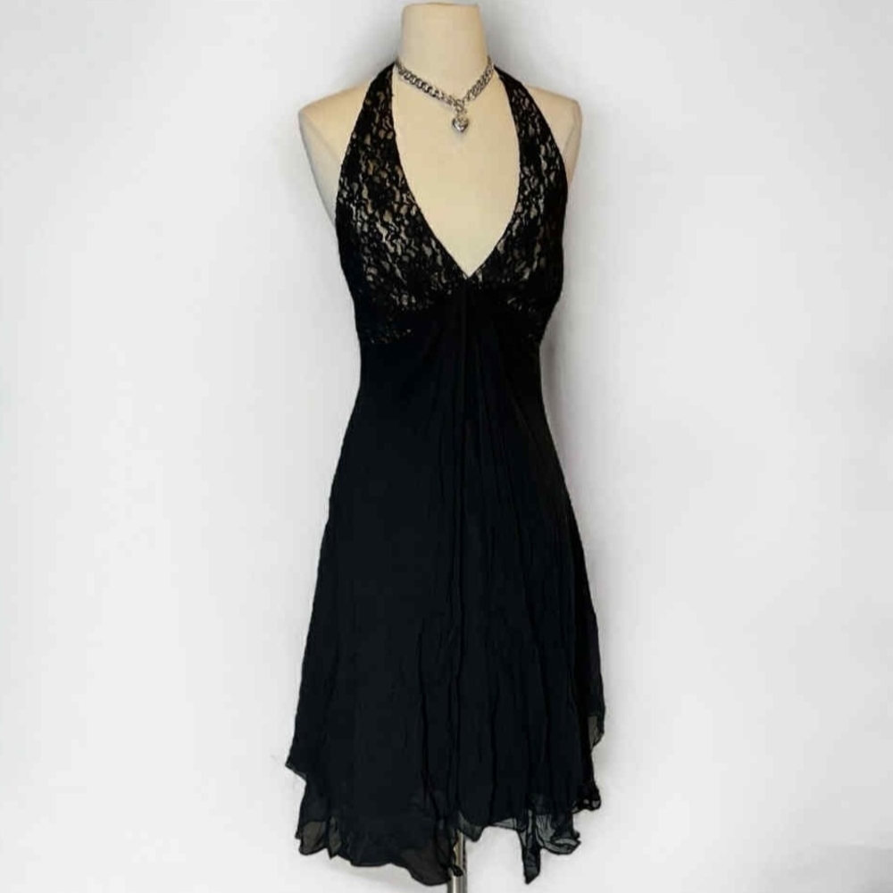 Donna Ricco Vintage Black Lace Backless Dress